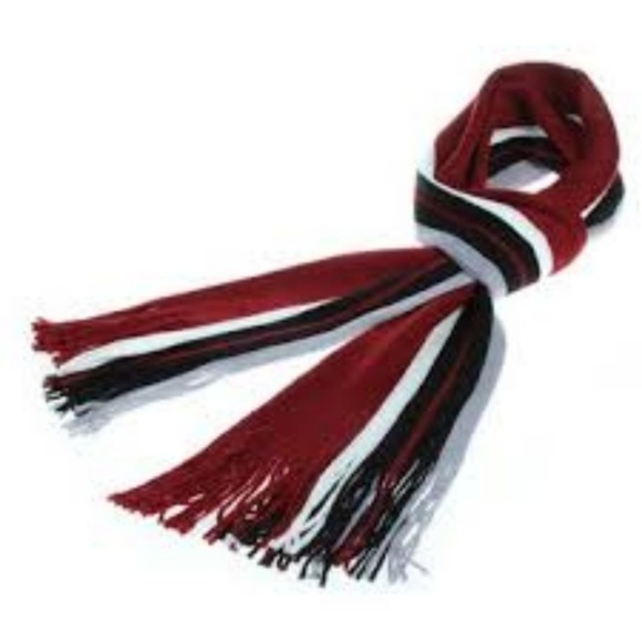 Striped Red White Black Tassel Unisex Scarf Wrap - Picture 5 of 6